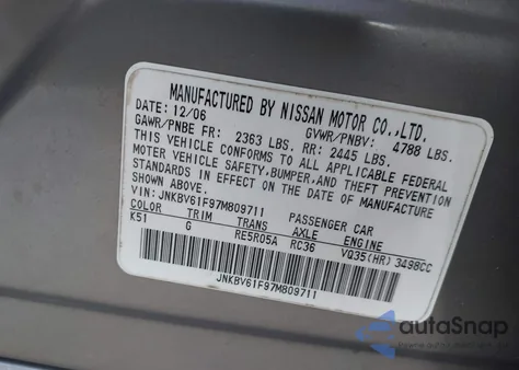 2007 Infiniti G35X из США, поврежденный, VIN JNKBV61F97M809711